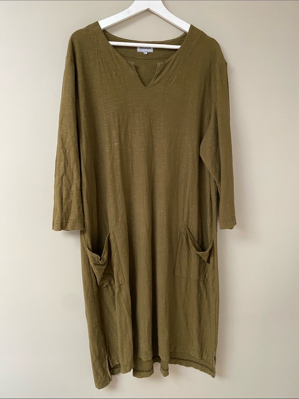Iridium Olive V-Neck Pocket Midi Dress